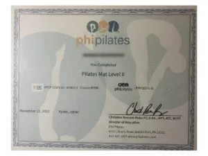 PHIピラティス マットⅡの資格証（個人名はぼかしています）