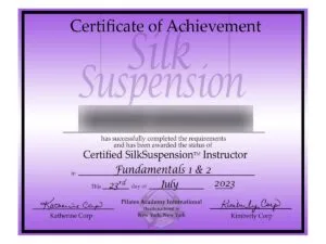 SilkSuspension 認定の資格証（個人名はぼかしています）
