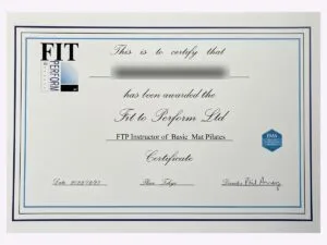 FTP マットピラティスの資格証（個人名はぼかしています）