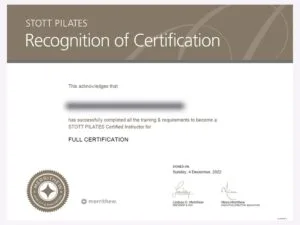 STOTT フル認定の資格証（個人名はぼかしています）