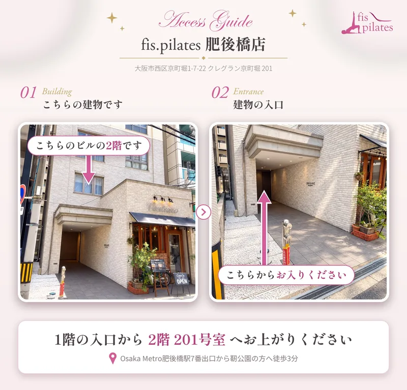 肥後橋店の外観写真（建物と入口のご案内）